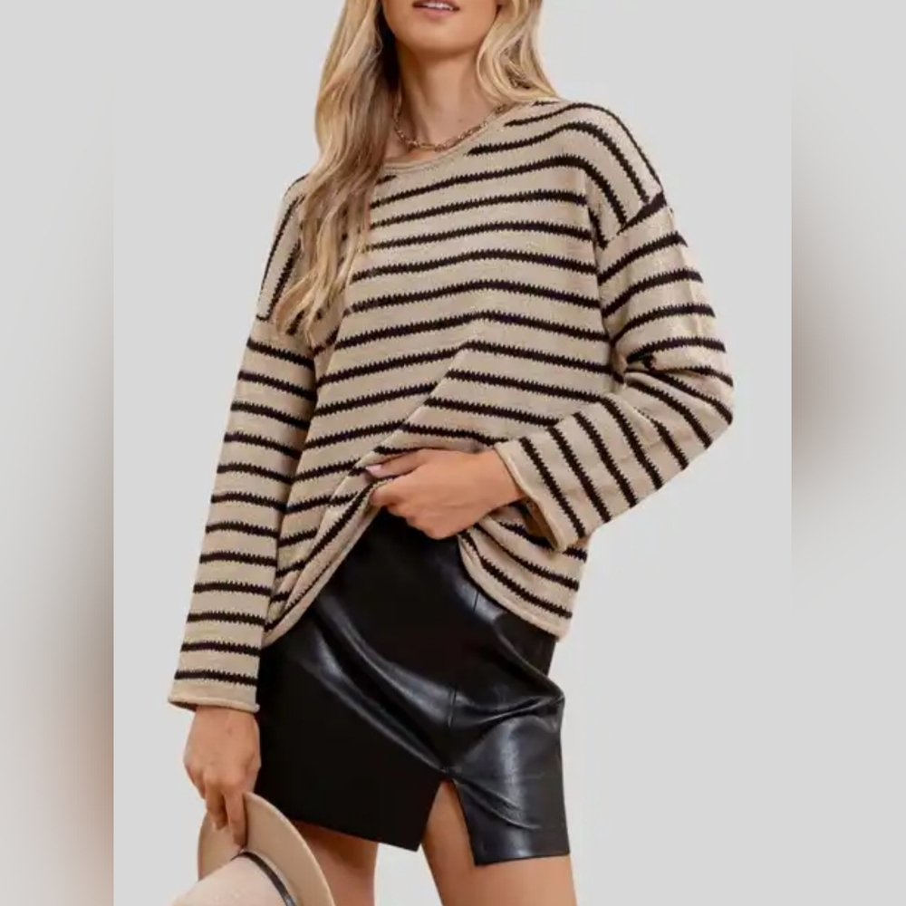 Blu Pepper Medium Striped Beige and Black Sweater